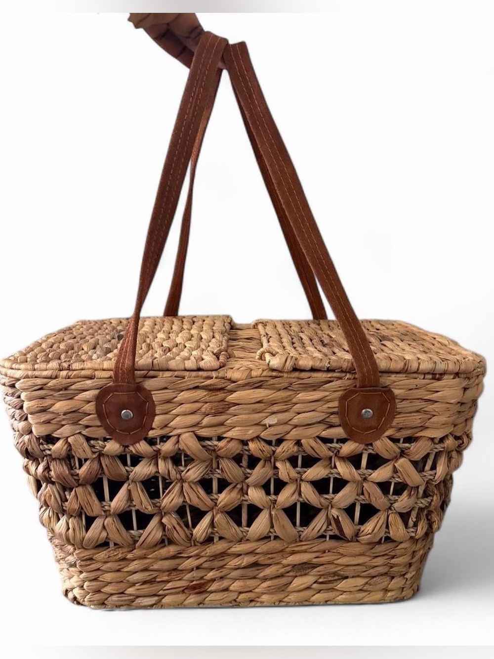 Vintage Large Rattan Woven Wicker Picnic Gift Hamper Storage Basket Cottagecore
